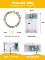 2 Pack 60 LED Christmas Fairy Lights Battery Operated with Timer, 20FT Waterproof Twinkle Lights Indoor Outdoor, String Lights for Bedroom, Wedding, DIY, Centerpiece, Christmas Decorations(Warm White)