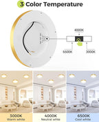 hepside 2Pack Dimmable Flush Mount Ceiling Light Fixture Golden, 3CCT Selectable 3000/4000/6500K Ceiling Lamp, 7.5INCH 15W 1500LM Low Profile Light for Bedroom, Kitchen, Bathroom, Hallway