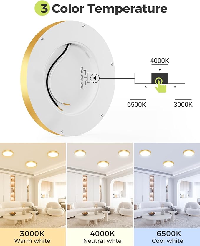 hepside 2Pack Dimmable Flush Mount Ceiling Light Fixture Golden, 3CCT Selectable 3000/4000/6500K Ceiling Lamp, 7.5INCH 15W 1500LM Low Profile Light for Bedroom, Kitchen, Bathroom, Hallway