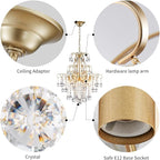 WUZUPS Crystal Chandelier 5-Light Pendant Ceiling Light Modern Lighting Fixture for Bedroom Hallway Bar Kitchen Bathroom, H 22.6'' x W 19.2'', E12 Base, Gold