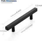 JOY DECOR 10 Pack 3-1/2 Inch Matte Black Square Cabinet Handles Stainless Steel Cabinet Hardware Pulls for Kitchen and Drawers with 6 Inch Overall Length