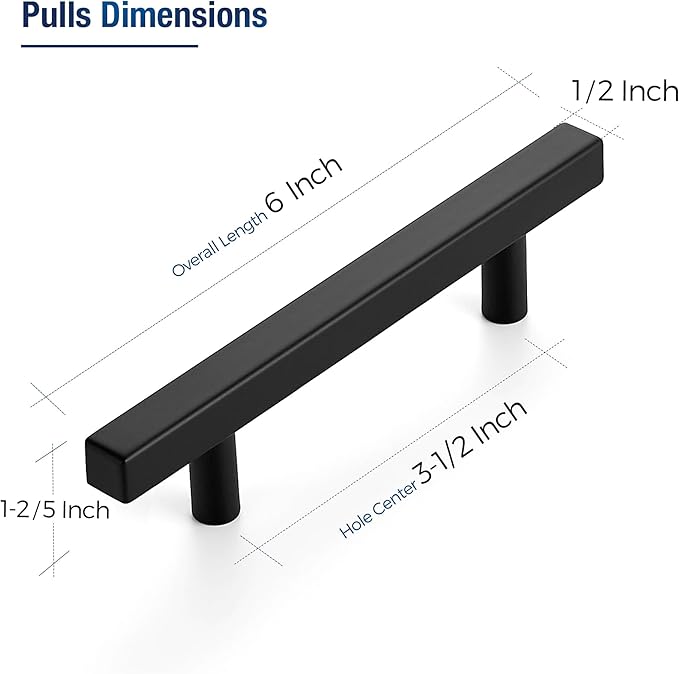 JOY DECOR 30 Pack 3-1/2 Inch Matte Black Square Cabinet Handles Stainless Steel Cabinet Hardware Pulls for Kitchen and Drawers with 6 Inch Overall Length