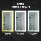 Fab Glass and Mirror Dimmable Lighted Bathroom Wall Vanity with Anti-Fog and Adjustable Colors Rectangular Frameless LED Mirror 40L X 18W Clear