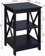 Convenience Concepts Oxford End Table 15.75" - Modern Living Room Table with Storage Shelves, Transitional Nightstand Side Table for Home Decor and Display, Black