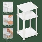 Furinno JUST Side Table, 3-Tier End Table, Open Shelves Night Stand, Bedside Table, Toolless Assembly, for Living Room, Bedroom, Bathroom, White