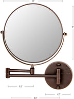 OVENTE 9" Wall Mounted Makeup Mirror with 1X/7X Magnification, Double Sided Magnifying Round Bathroom Vanity Mirror, 360° Swivel Design, Extendable and Folding Arm, Antique Bronze MNLFW90ABZ1X7X