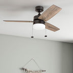 Prominence Home Reston, 42 Inch Modern Farmhouse LED Ceiling Fan with Light, Pull Chain, Dual Mounting Options, Dual Finish Blades, Reversible Motor - 51015-01 (Bronze)