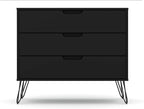 Manhattan Comfort Rockefeller 3 Drawer Dresser for Bedroom Storage, Closet, Living Room, Entryway, TV Stand for Screens up to 32 Inches, Anti-Tip Kit Included, Set of 2, Black