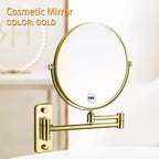 Gold 1x10x Double Sided Magnifying Bathroom Makeup Mirror 360 Degree Swivel Mirror Adjustable Telescopic Arm Wall Mount 8 Inch Non-Illuminated Beauty Mirror Shaving Mirror（Square Base）