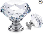 Ravinte 30 Pack Crystal Drawer Knobs - Glass Cabinet Knobs, Diamond Shaped, 30 mm, Silver Base