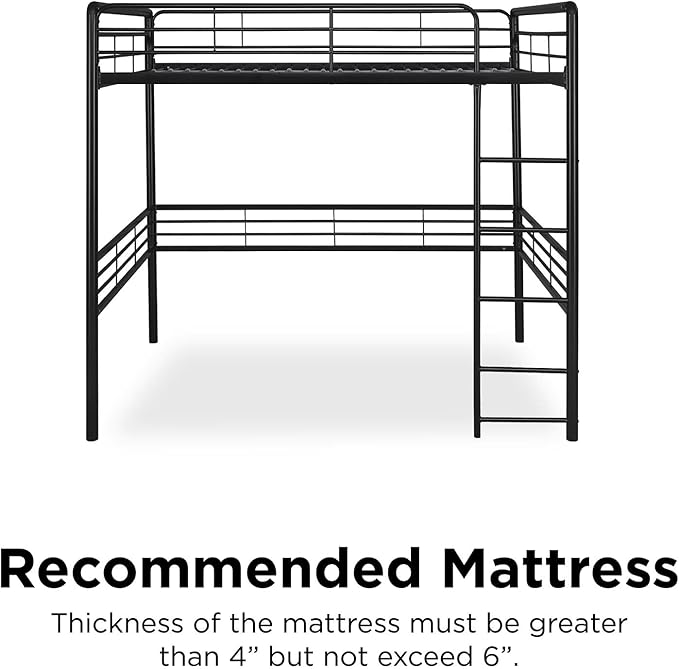 DHP Full Metal Loft Bed with Ladder, Space-Saving Design, Black, Full