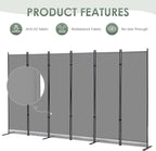 RANTILA 6 Panel Room Divider, 6 FT Folding Privacy Screen with Wide Feet, Freestanding Partition for Room Separation, Portable Room Divider Panel, 133" W x 71" H, Grey