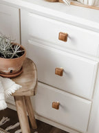 2 Pack Brown Leather Drawer Pulls Square Leather Handles Cabinet knobs for Kitchen Bathroom Cabinets Dressers Furniture Handles