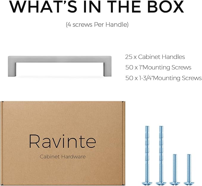 Ravinte 25 Pack Solid 5 Inch Center to Center Slim Square Bar Drawer Handles Cabinet Hardware - Brushed Nickel Kitchen Pulls