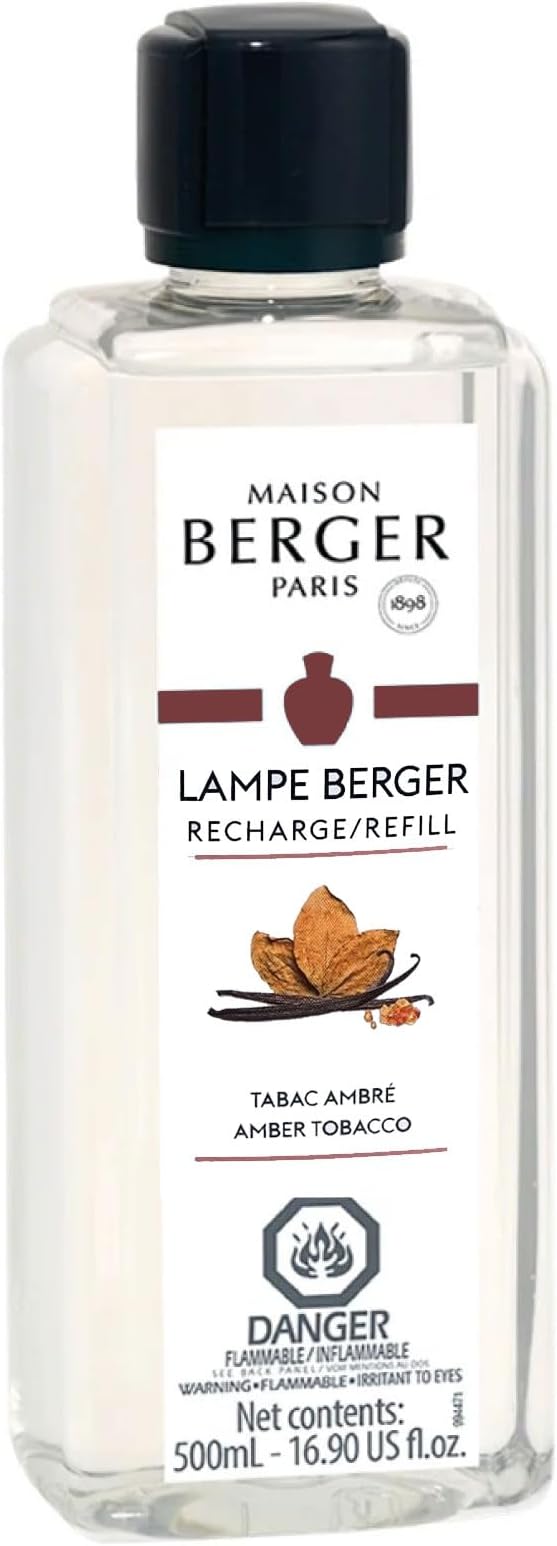 Maison Berger - Amber Tobacco - Lampe Berger Fragrance Refill Oil for Home Diffusers - Luxury Air Freshener with Black Pepper, Vanilla & Tobacco Notes - 16.9 Fl Oz (500ml)
