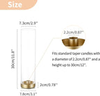 NUPTIO Hurricane Glass Candlestick Holders: 10 Set Bulk Gold Taper Candle Holder Metal Candle Stick Stand with 11.81 inch Tall Windproof Clear Seelves for Outdoor & Indoor Wedding Party Holiday Decor