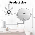Wall Mounted Makeup Mirror, 10x/1x Double-Sided Magnifying Mirror, 360° Extendable Arm Bathroom Mirror, 8 inch Vanity Mirror for Makeup or Shaving Chrome Finish