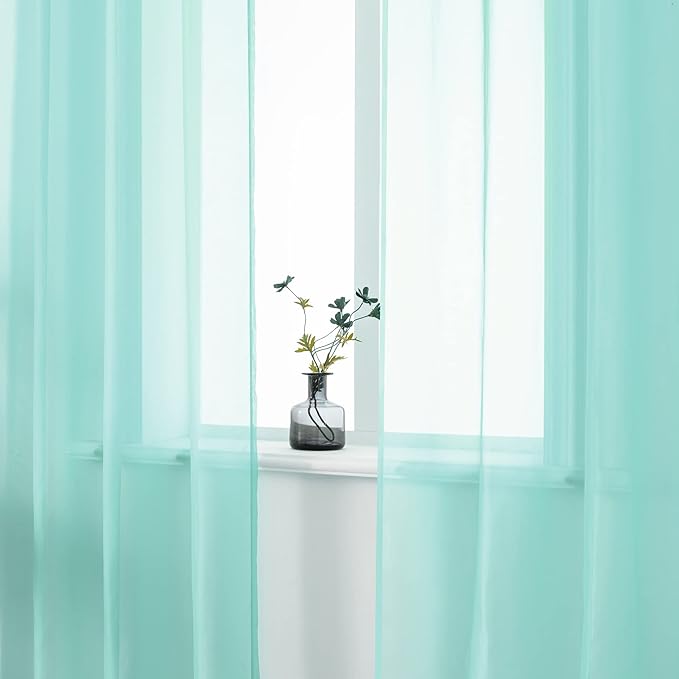 DUALIFE Aqua Voile Sheer Curtains Grommet,Look Semi Sheer Windows Panels,Elegant Solid Color Touch Soft Drapes, 52X45 Inch for Living Room Bedroom,Set of 2 Panels