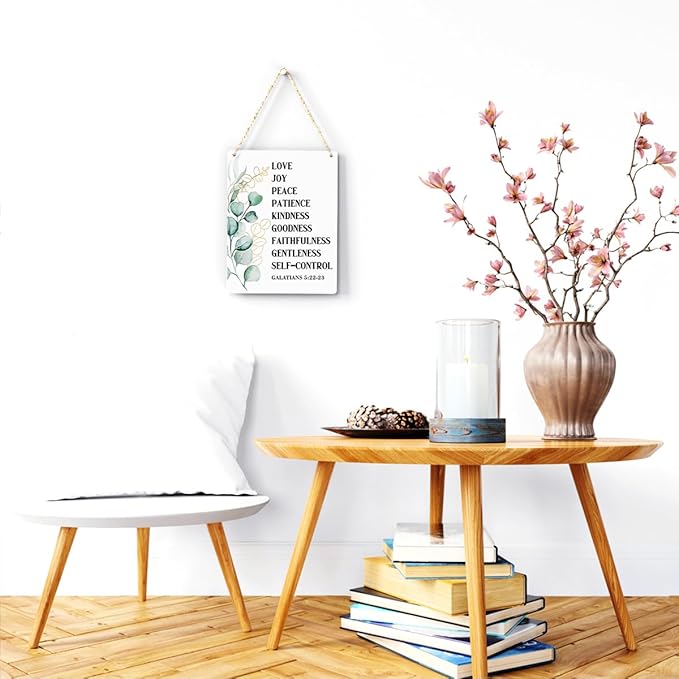 Christian Wall Decor Galatians 5:22-23 Fruit Of The Spirit Decor Wooden Hanging Sign Christian Sign Farmhouse Sign Wooden Sign for Living Room Decorative Christian Bible Verse Wall Art 8x10 Inches