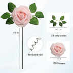 JOYLEX Artificial Flowers Realistic Roses, 100pcs Real Looking Fake Roses with Stem for DIY Wedding Bouquets Centerpieces Bridal Shower Party Home Romantic Decorations (Light Pink)