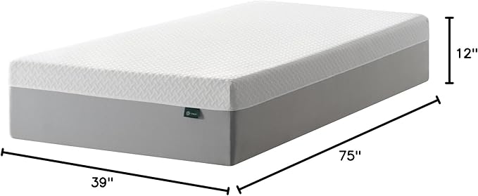 ZINUS 12 Inch Green Tea Essential Memory Foam Mattress [New Version], Twin, Fiberglass Free, Medium Feel, Breathable Airflow Memory Foam, Certified Safe Foams & Fabric, Mattress in A Box