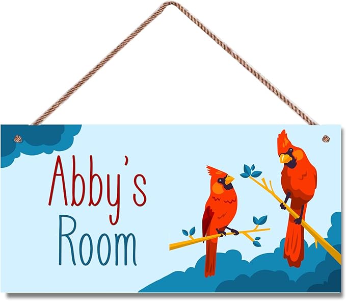 Personalized Sign Red Parrot Sign Birds Wall Art Décor For Kids Room Custom Name Door Decor, Floral Nursery Art Plate For Girls Room Boys Bedroom Garden