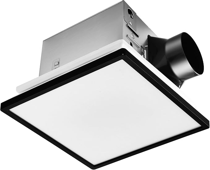 Tech Drive Modern Black Bathroom Exhaust Fan with Light, 110CFM, 1.2Sone, 1000lm Dimmable 3CCT LED Light, Energy Star Certified,Decorative Black Trim