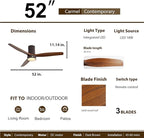 Sofucor 52 Inch Ceiling Fans with Lights, Indoor/Outdoor Ceiling Fan with Light and Remote, Quiet DC Reversible, Dimmable, Flush Mount, 3 Blade Solid Wood Ceiling Fans or Patio Bedroom Farmhouse