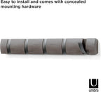 Umbra Flip Wall-Mounted Coat Rack with 5 Hooks – Modern, Space-Saving Storage for Hats, Jackets, Bags, Entryway, Mudroom, Closet, Bathroom, Bedroom – Grey/Pewter