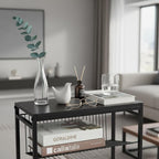 Dulcii Small Side Table for Small Spaces - Slim End Table with Magazine Holder Narrow End Table Living Room - Skinny Bedside Table Nightstand Bedroom Thin Side Table, Black