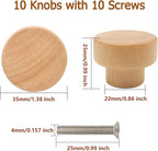 10PCS Wood Knobs Flat Top Round Cabinet Knobs Natural Wooden Dresser Drawer Pulls (Diameter: 35mm/1.38 inch, Height: 25mm/0.99 inch)