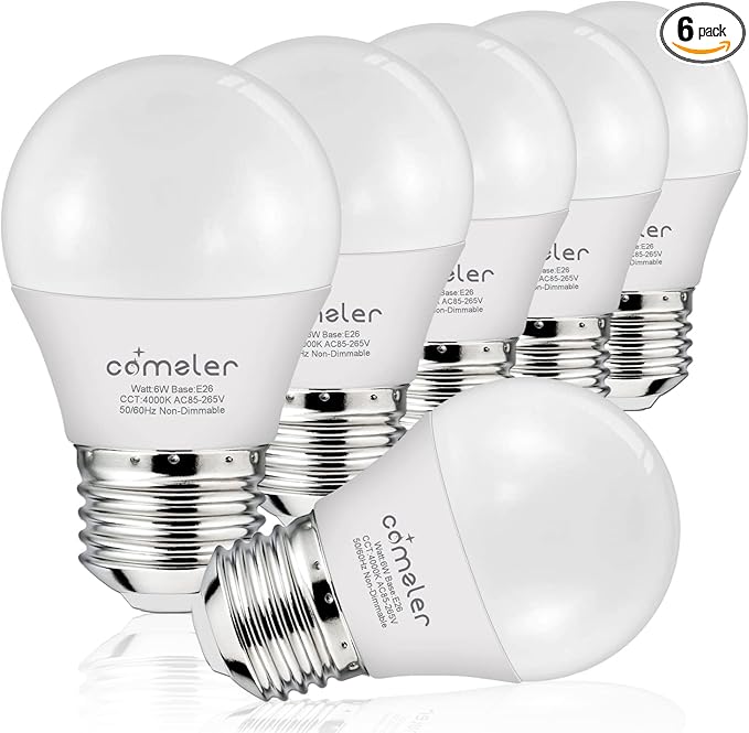 comzler LED Refrigerator Light Bulb, E26 LED Bulbs 60 Watt Equivalent, A15 Appliance Small Bulbs E26 Base with 4000K Natural White, Ceiling Fan Bulb, 600LM Indoor Outdoor Light, Non-Dimmable, 6 Pack