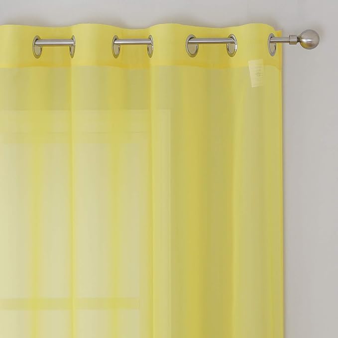 KEQIAOSUOCAI 108 inches Long Living Room Sheer Curtains - Eyelet Top Voile Sheer Draperies Privacy for Villa, W 54 by L 108 inch Length, 2 Panels, Vibrant Yellow
