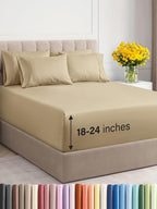 Extra Deep Queen Sheet Set - 6 Piece Breathable and Cooling Sheets - Hotel Luxury Bed Sheets Set - Easy & Secure Fit - Soft, Wrinkle Free and Comfy Sheets Set - Beige Sheet Set with Extra Deep Pockets