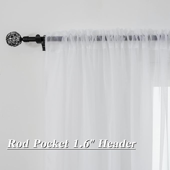 HUTO White Sheer Curtains 96 Inches Long for Living Room Rod Pocket Top Window Sheer Panels Drapes for Bedroom Girls Party Canopy Bed 2 Panels