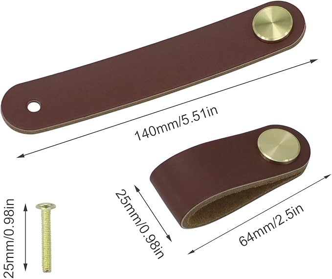 Leather Drawer Pulls and Knobs Soft Cabinet Handles Modern Cabinets Door Knob for Furniture Cupboards Wardrobe Dresser Decorative Handle with Screw 4 Pcs (Red Brown)