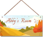 Personalized Name Sign Landscape Painting Decor For Girls Room and Baby Nursery Kids Bedroom Wood Plaque Hanging Wall Art Decor