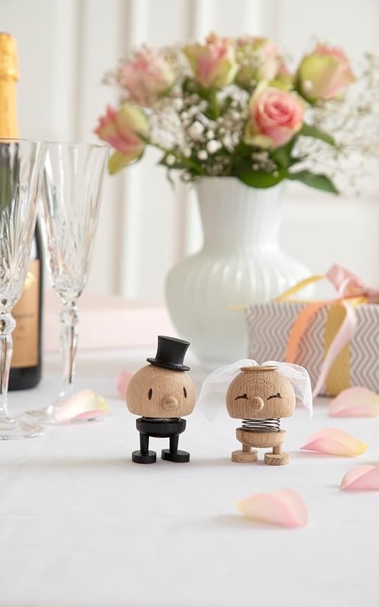 Hoptimist Wedding Groom Raw Oak, Wood, Home Decor Ornament - Scandinavian Design, Wood W/Metal Spring, Small - Creates cheerful movement