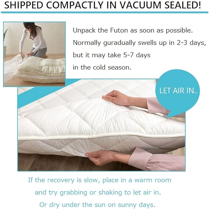 EMOOR Japanese Futon Mattress CLASSE Queen Made in Japan White, Foldable Floor Sleeping Bed Tatami Mat
