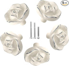 Uenhoy 5 Pcs Vintage Rose Drawer Knobs - Antique Rose Flower Cabinet Knobs for Dresser Vanity Nightstand Closet with Screws (Ivory White with Silver Edge)