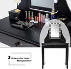 CHARMAID Vanity Set with Lighted Mirror, Makeup Table with 10 LED Dimmable Bulbs, 3 Lighting Sets, 3 Drawers, Bedroom Dressing Table Vanity Desk with Cushioned Stool for Women Girls (Black)