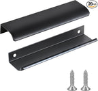 JOOJA 20 Pack Modern Style Finger Edge Pull Furniture Drawer Handles Hidden Cabinet Kitchen Drawer Handles Knobs, Black 150(128) mm