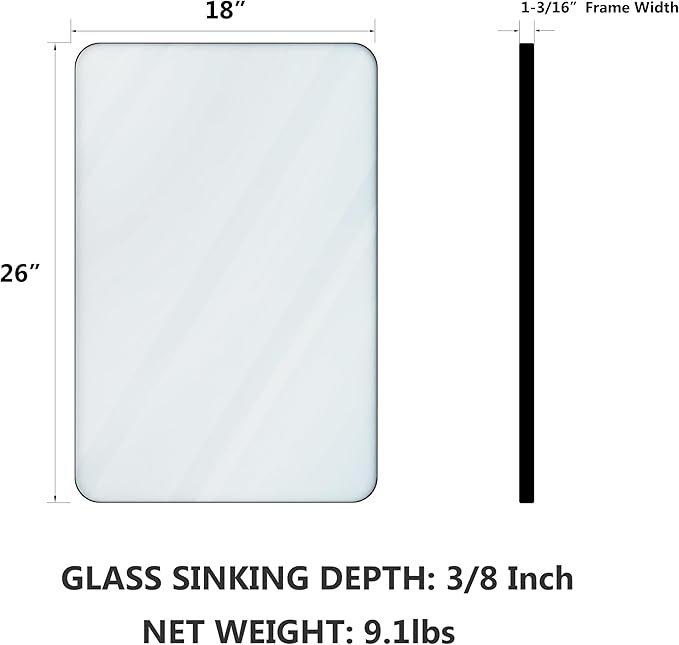VocalStar 18 x 26 Inch Silver Bathroom Mirror for Wall, Metal Framed Rounded Rectangle Vanity Mirror Modern Farmhouse, 1/4-inch Shatterproof Glass | Ultra-Flush Hanging