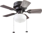 Prominence Home Hero, 28 Inch Traditional Flush Mount Indoor LED Ceiling Fan with Light, Pull Chain, Dual Finish Blades, Reversible Motor - 51655-01 (Bronze)