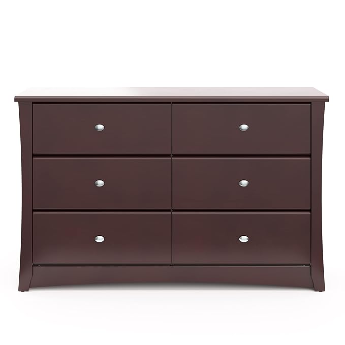 Storkcraft Crescent 6-Drawer Dresser (Espresso) – GREENGUARD Gold Certified, Brown Dresser for Bedroom, Kids & Nursery Storage Chest, Safety Interlocking Drawers, Pre-Installed Tracks, Kids Chest