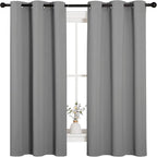 NICETOWN Silver Grey Thermal Insulated Grommet Blackout Curtains, Kids Window Drape Panel for Nursery, Privacy Short Curtains (2 Panels, W42 x L63 -Inch)