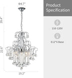WUZUPS Crystal Chandelier 5-Light Pendant Ceiling Light Modern Lighting Fixture for Bedroom Hallway Bar Kitchen Bathroom, H 22.6'' x W 19.2'', E12 Base, Chrome