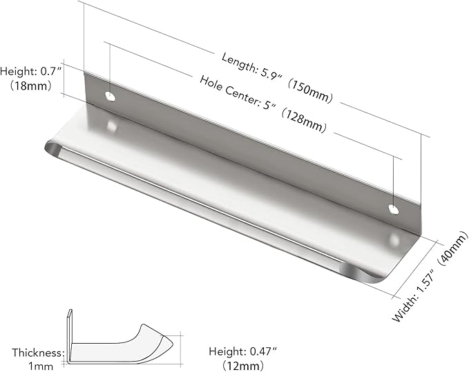 Ravinte Hardware 20 Pack Silver Cabinet Handles, 5.9 Inch (150mm) Finger Edge Pulls, 5 Inch Hole Center, Finger Pulls for Cabinets