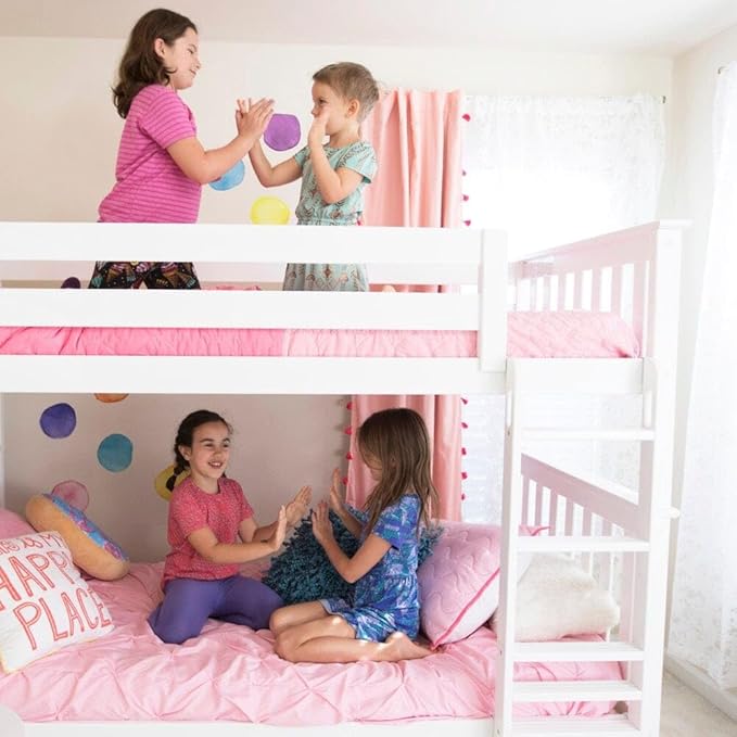 Max & Lily Bunk Bed Twin over Twin, Solid Wood Bunk Bed Frame with Ladder for Kids, 14" Safety Guardrails, Easy Assembly, No Box Spring Needed, White