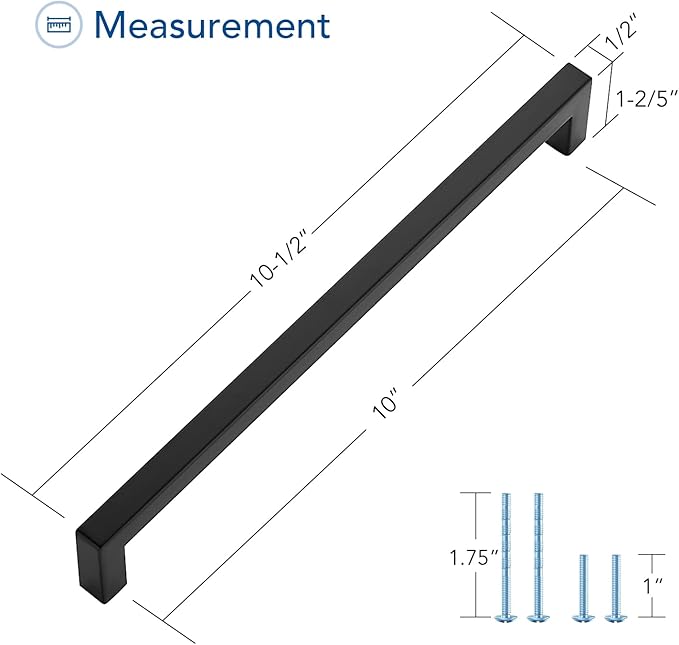 Ravinte 25 Pack Square Cabinet Pulls 10 Inch Black Kitchen Cabinet Handles Matte Black Kitchen Hardware for Cabinet Black Drawer Pulls Black Square Bar Cabinet Pulls Drawer Handles